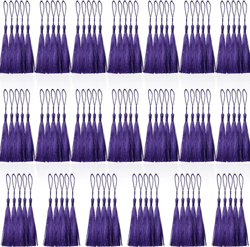 Vista 12 de Creatrill 100 piezas de mini borlas negras de 13 cm/5 pulgadas con bucles para marcapáginas, fabricación de joyas, proyectos de bricolaje