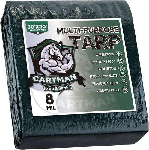 Vista 18 de CARTMAN Lona verde impermeable de 6 x 8 pies, tamaño acabado, 8 mil de grosor, cubierta protectora multiusos para emergencia, refugio de lluvia