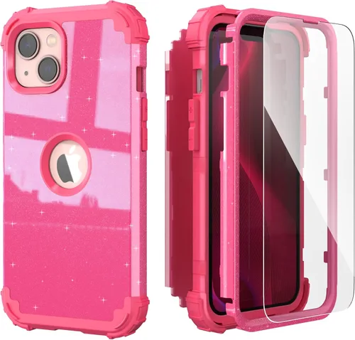 Vista 30 de IDweel Funda para iPhone 14 Plus con Protector de Pantalla para Hombres y Mujeres, Lujosa 3 en 1 a Prueba de Golpes de Ajuste Delgado Híbrida