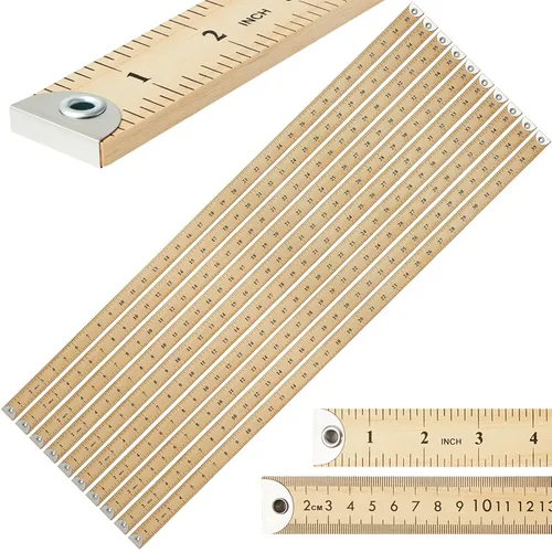 Vista 9 de Hoteam 5 piezas de yarda de madera resistente de 36 pulgadas con palo de medición de madera natural con orificio para colgar, puntas metálicas