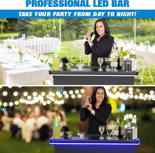 Vista 2 de GoPong GoBar PRO Commercial Grade Portable Bar Table - Mobile Bartender Station for Events - Includes Black Skirt and Carry Case - Standard or LED