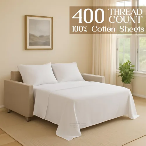 Vista 2 de Juego de 4 piezas para sofá cama, 100% algodón de 400 hilos, sábana bajera con bolsillos profundos, suave, sin arrugas y transpirable, calidad