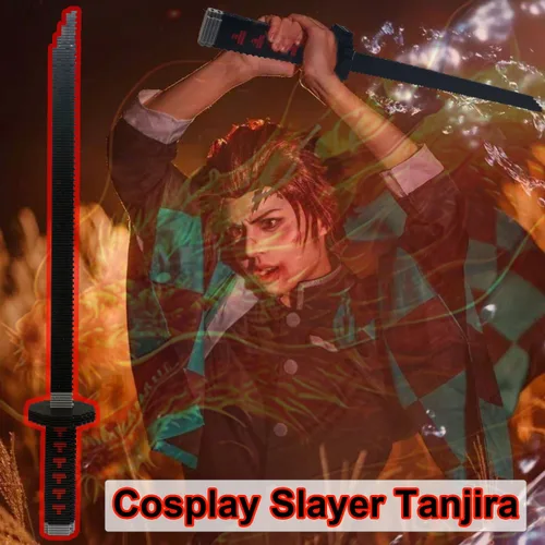 Vista 5 de Beego Kill Demon Sword - Juego de construcción de espada negra Tanjirou de 19 pulgadas con soporte para espada