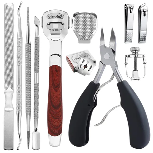 HOTACE Kit de herramientas para uñas encarnadas, 11 piezas, juego profesional de manicura para uñas gruesas y encarnadas de acero inoxidable, kit de