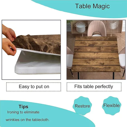 Vista 3 de Mantel elástico ajustable para mesas cuadradas, estilo granja, para interiores y exteriores, fiesta, comedor, hogar, picnic, 52 x 52 pulgadas
