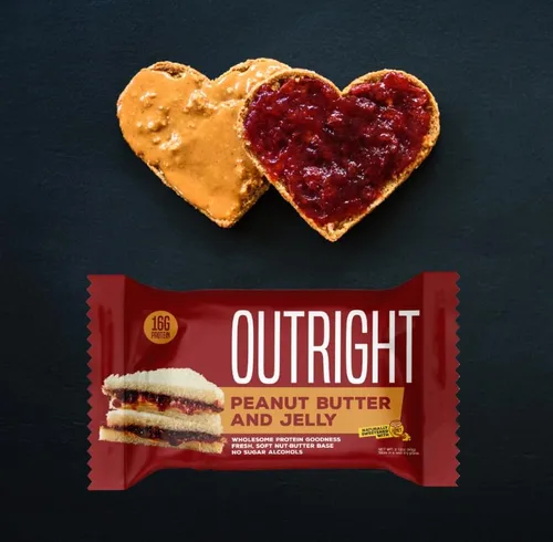 Vista 4 de Outright Bars - Mantequilla de maní y gelatina - Barra de proteínas integrales - Sin alcoholes de azúcar - MTS Nutrition (12 unidades)
