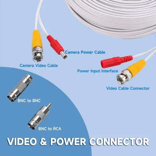 Vista 7 de Cable de alimentación de video BNC 2 en 1 prefabricado 4K 8MP 5MP 2MP 1080P, paquete de 4 cables BNC de 100 pies/98.4 ft, cable BNC para sistemas