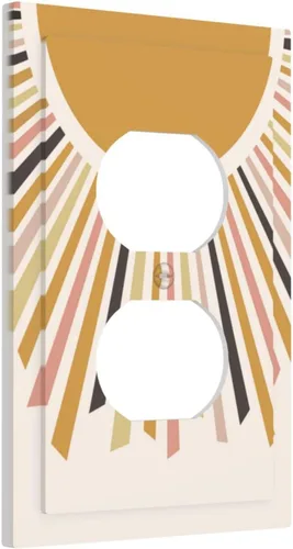 Vista 2 de Cubierta de Toma Duplex de 1 Banda Decorativa con Diseño de Puesta de Sol Abstracto y Arcoíris, Placa Frontal Eléctrica, Interruptor de Luz Único