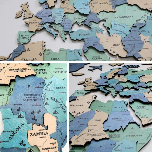 Vista 5 de Mapa del mundo de madera 3D, mapa de pared de madera, regalo de inauguración de la casa, mapa del mundo, decoración artística de pared, mapa