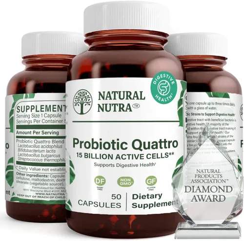 Natural Nutra Suplemento probiótico Quattro para hombres y mujeres, mejora tu función digestiva, mejora tu salud, 50 cápsulas