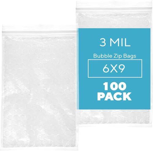 Vista 13 de GPI, 10 unidades, bolsas con cremallera recerrable de burbujas de 3"x3", 3 mil de grosor, resellables, reutilizables, bolsas de envoltura acolchada