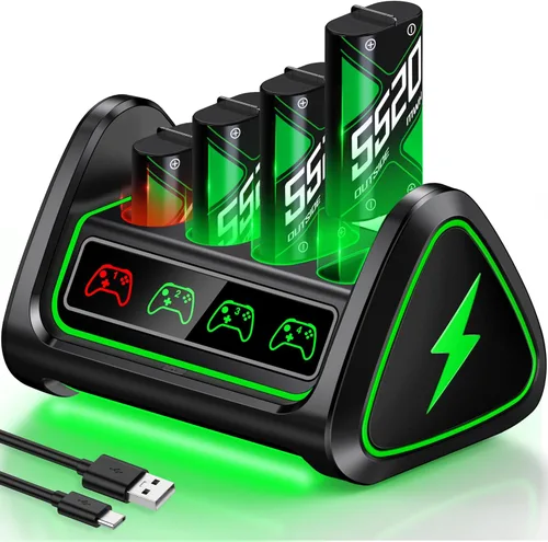 Vista 8 de Paquetes de Baterías Recargables de Carga Rápida Mejorados con Control de Luz, Baterías de Controlador Xbox de 4x4080mWh con Base de Carga