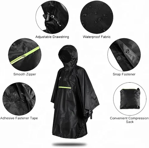 Vista 3 de Kerio Poncho de lluvia con reflectante impermeable para bicicleta, impermeable, capa de lluvia con capucha para hombres, mujeres y adultos