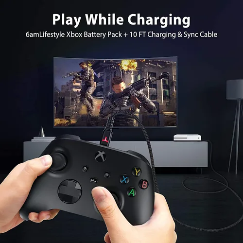 Vista 6 de Paquete de batería recargable para Xbox Series XS y Xbox One con cable de carga USB C de 10 pies y adaptador micro USB 6amLifestyle paquete