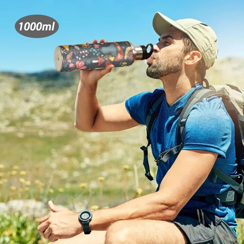 Vista 6 de Kcldeci Botella de agua deportiva de acero inoxidable con aislamiento al vacío de 20 onzas, setas, caracoles, mariposas, mariquitas, botella de agua