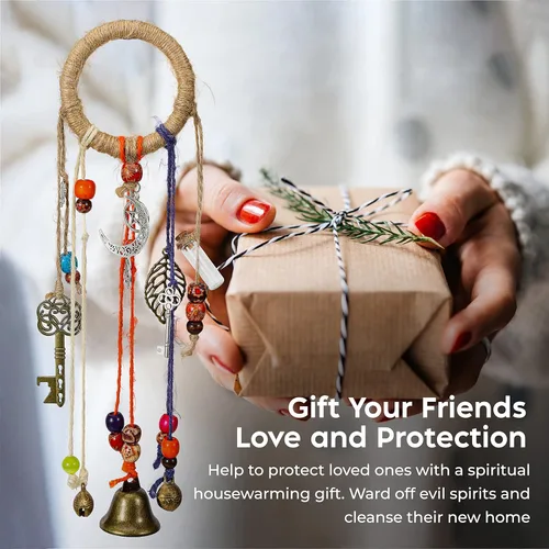Vista 6 de Campanas de bruja para protección de pomo de puerta, campana de altar Wicca para protección de energía negativa, decoración de pomo de puerta