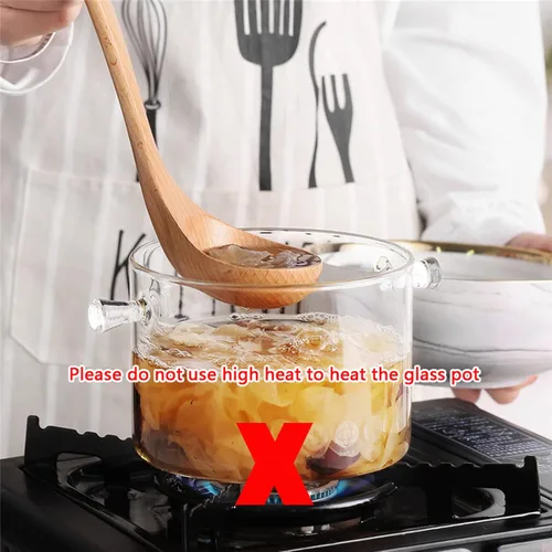 Vista 7 de Ollas de vidrio transparente de 2 L/67 onzas líquidas para cocinar con tapas, cacerola con tapa, olla a fuego lento para leche, ollas y sartén