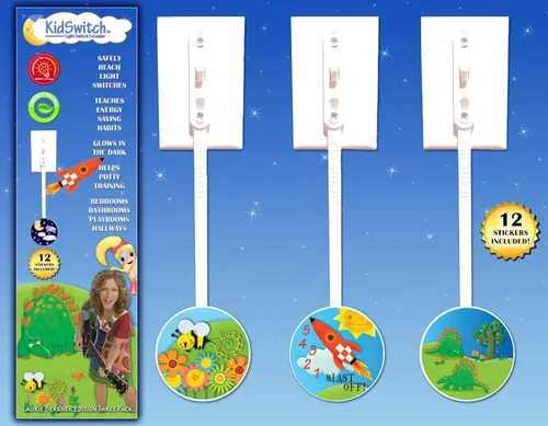 Vista 8 de Kidswitch Extensor de interruptor de luz para niños (paquete de 3, tema de dinosaurio) - Extensión de interruptor de palanca que brilla