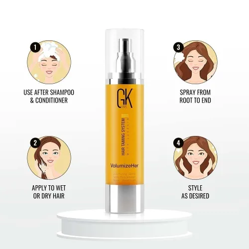 Vista 3 de GK HAIR Global Keratin VolumizeHer (3.4 fl oz / 3.4 fl oz) Spray para el cabello, alisador de cabello antiencrespamiento, spray protector de calor