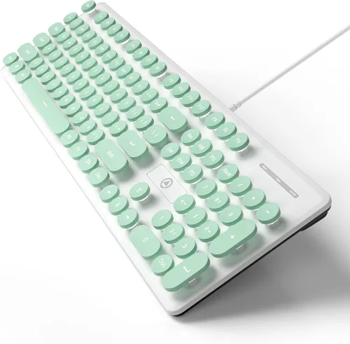 Vista 5 de Teclado de máquina de escribir de 104 teclas Punk Gaming Retro Teclado LED Blanco Retroiluminado Lindo Teclado con Cable USB Adecuado