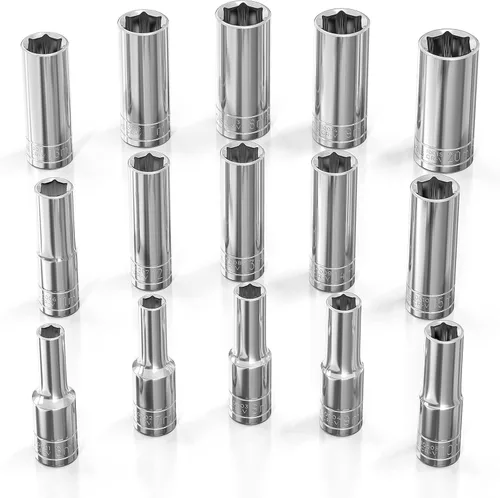 Vista 20 de Olsa Tools SAE Juego de llaves de vaso poco profundas - 1/4 pulgadas, 13 piezas - 6 puntas cromadas de 1/8" a 5/8" y tamaños sin omitir - Juego