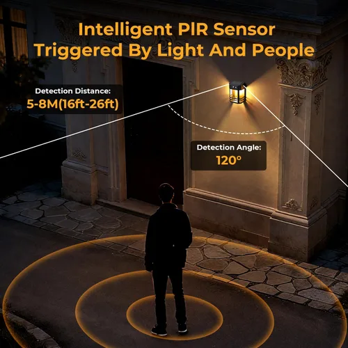 Vista 4 de btfarm Luces solares de pared para exteriores, 3 modos de luces con sensor de movimiento, del anochecer al amanecer, luz impermeable IP65