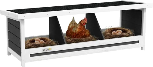 PawHut Wood Chicken Nesting Box, 3 Hole Chicken Boxes for Laying Eggs, Chicken Coop Nesting Box with Asphalt Roof for Indoor or Outdoor, Fits Up to
