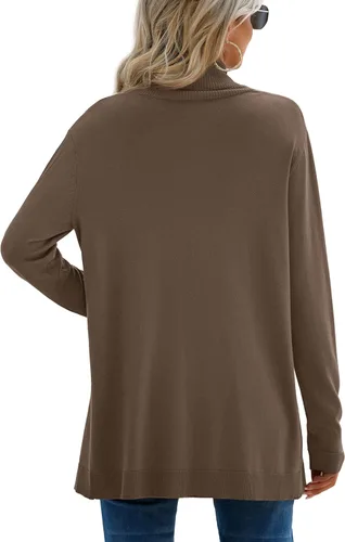 Vista 2 de GRECERELLE Cárdigan de manga larga con solapa drapeada y frente abierto para mujer, holgado, ligero, suéter suave