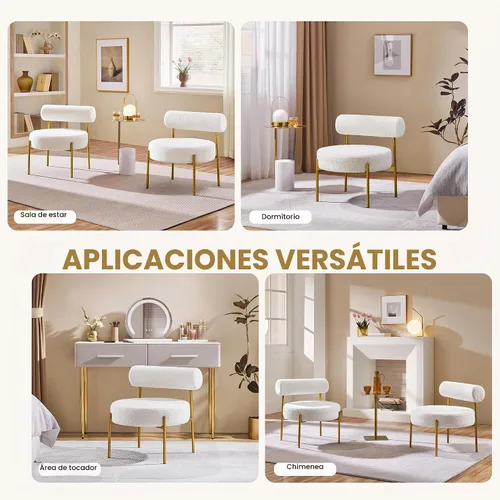 Vista 9 de Yaheetech Silla de tocador moderna acolchada con patas doradas para dormitorio, sala de maquillaje, oficina en casa, negro