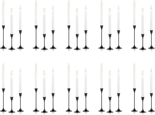 Vista 8 de Nuptio 3 portavelas negros para velas cónicas para mesa de comedor, portavelas de Halloween para velas cónicas, centro de mesa decorativo