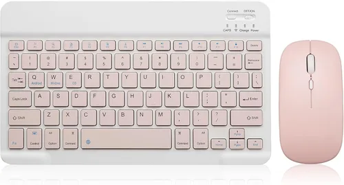 Vista 10 de Combo de teclado y mouse Bluetooth, teclado inalámbrico portátil recargable para Apple iPad, iPhone, iOS 13 y superior, Samsung, tableta, teléfono