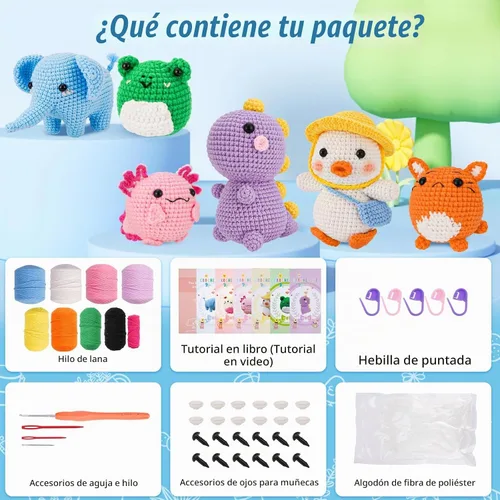 Vista 2 de Gerute Kit de ganchillo de 6 piezas para principiantes, kit de ganchillo de animales con video tutorial paso a paso, kit de ganchillo