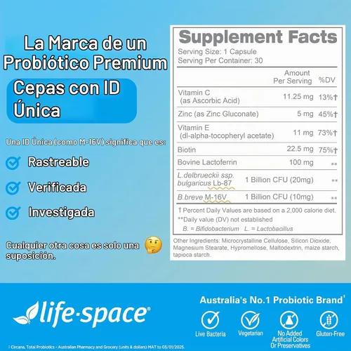 Vista 8 de Life-Space Probiótico para aliviar el acné + reequilibrio de la piel, fórmula científica 6 en 1 y 2 mil millones de UFC, apoya el control