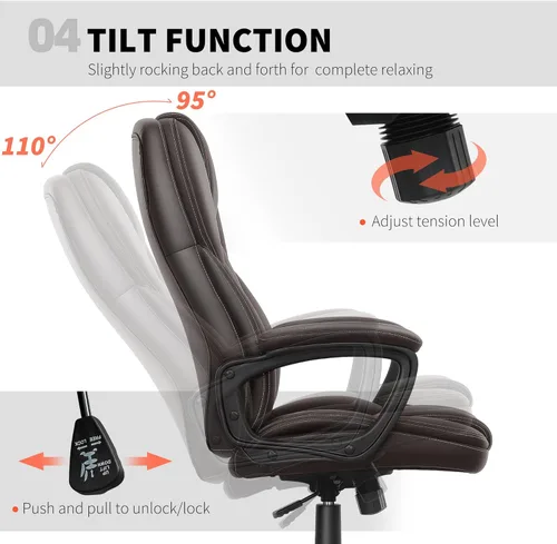 Vista 7 de HOMCOM Silla de oficina con respaldo alto, silla de escritorio ejecutiva de piel sintética, altura ajustable, cómodo soporte lumbar, ruedas