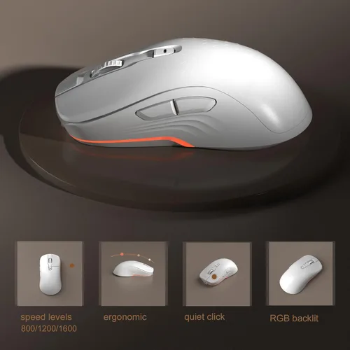 Vista 7 de MageGee V990 Combo de teclado y mouse inalámbricos cremosos, 99 teclas RGB retroiluminado recargable silencioso teclado para juegos, mouse óptico