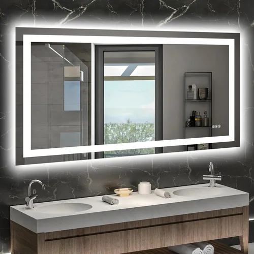 Vista 17 de Hivone - Espejo de baño LED de 24x30 pulgadas con luces, función antivaho, regulable, retroiluminado + iluminación frontal, espejo de tocador