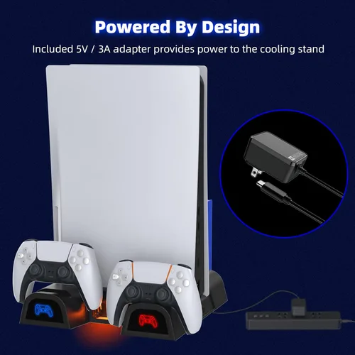 Vista 3 de NexiGo PS5 Accessories Vertical Stand with Headset Holder and AC Adapter, for PS5 Disc & Digital Editions Dual Controllers Charger, 3 Levels