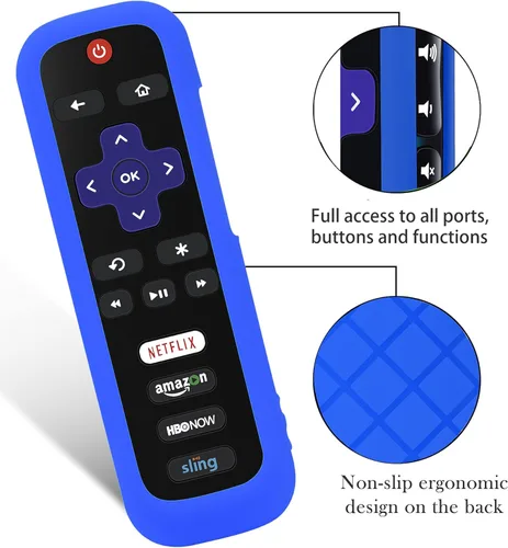 Vista 5 de Paquete de 2 fundas de control remoto con tapa de batería para TCL Roku Smart TV Streaming Stick Remote, funda protectora de silicona universal piel