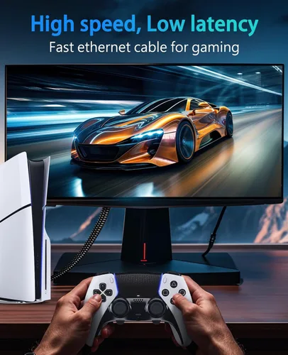 Vista 3 de ARISKEEN Cable Ethernet Cat 8 de 1 pie, paquete de 2 unidades, cable de conexión de red LAN Cat8 de alta velocidad, cable de Internet plano RJ45