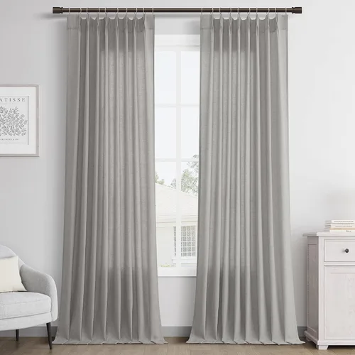 Vista 49 de Joywell Cortinas plisadas de lino de 84 pulgadas de largo, con ojales de clip y pestaña trasera, cortinas semitransparentes para filtrar la luz