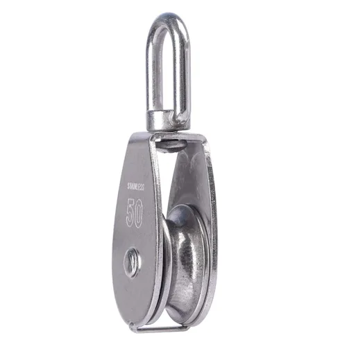 Vista 4 de LordHardware M50 Bloque de Polea Individual de Acero Inoxidable 304, Gancho Giratorio para Grúa de Elevación, Cuerda de 3/8" x Polea de 2