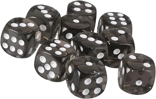 Vista 2 de 10 dados poliédricos – Dados acrílicos D6 (0.630 in) para juegos de mesa RPG, MTG, DND, (negro transparente)