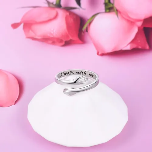 Vista 3 de ACJFA Anillos de abrazo para mujer anillo ajustable de plata de ley para mujer hija anillo de mano para regalos de cumpleaños regalo de vacaciones