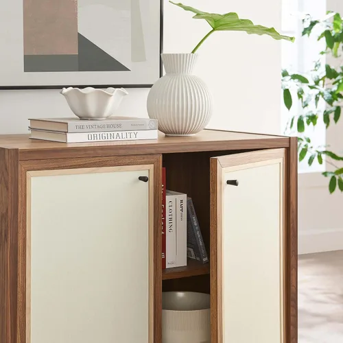 Vista 10 de Modway Capri Mid-Century - Cama de tamaño Queen moderna en nogal con cabecero y estribo