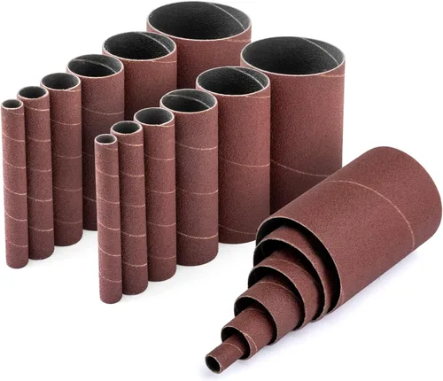 Vista 15 de Powertec 11210 - Mangas de lija de 4.5 pulgadas para lijadora de husillo, grano 120, papel de lija de óxido de aluminio de diámetro 1/2 pulgada