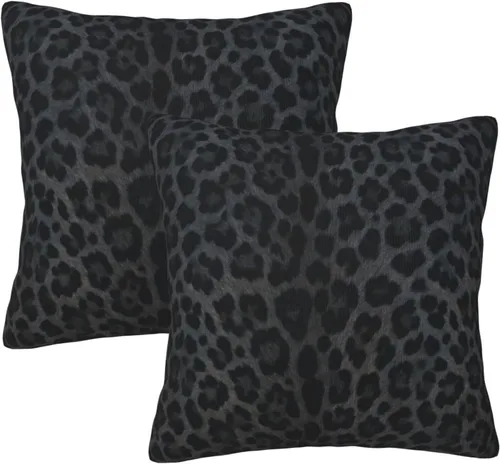 Fiokroo Black Leopard Throw Pillow Covers Set of 2 Pillow Cushion Cases Square Pillowcases for Sofa Bedroom Living Room Car, 16 X 16 Inch