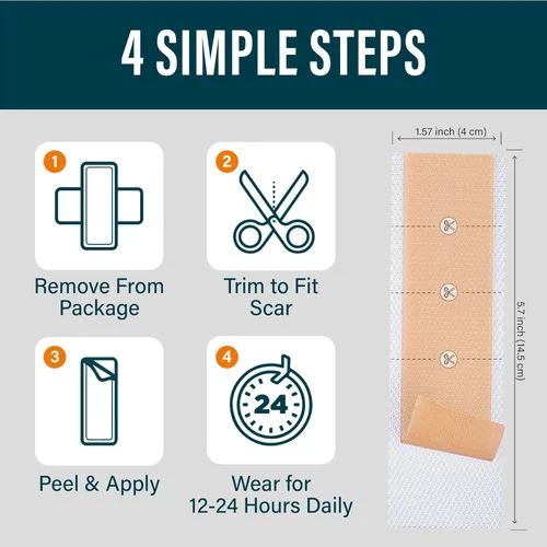Vista 5 de NUVADERMIS Hojas de silicona para cicatrices – Hojas de cicatrices extra largas para cesáreas, abdominoplastia, queloides y cicatrices quirúrgicas