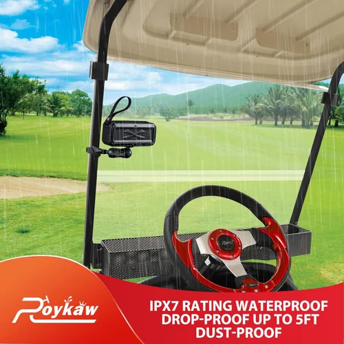 Vista 3 de Roykaw Altavoz Bluetooth de golf con soporte, sonido estéreo fuerte y refuerzo de graves, IPX7 impermeable, a prueba de golpes y polvo, altavoz