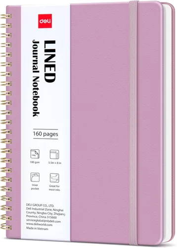Vista 8 de deli Beige Lined Spiral Journal Notebook, 160 Pages, A5 (5.5"x8") Hardcover Writing Notebook, College Ruled Spiral Bound Journal for Women & Men