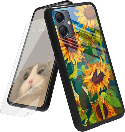 Vista 244 de Funda para Samsung Galaxy A12 5G con protector de pantalla, parte trasera de vidrio templado + TPU de silicona suave que absorbe los golpes